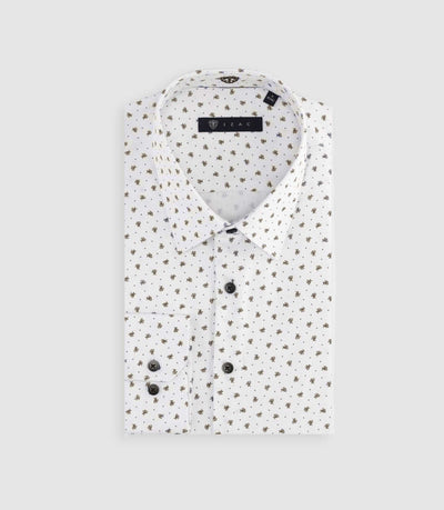 Chemise à imprimé micro motifs blanche et camel MATTBT - IZAC
