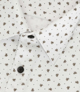 Chemise slim à imprimé micro motifs blanc et camel MATT - IZAC