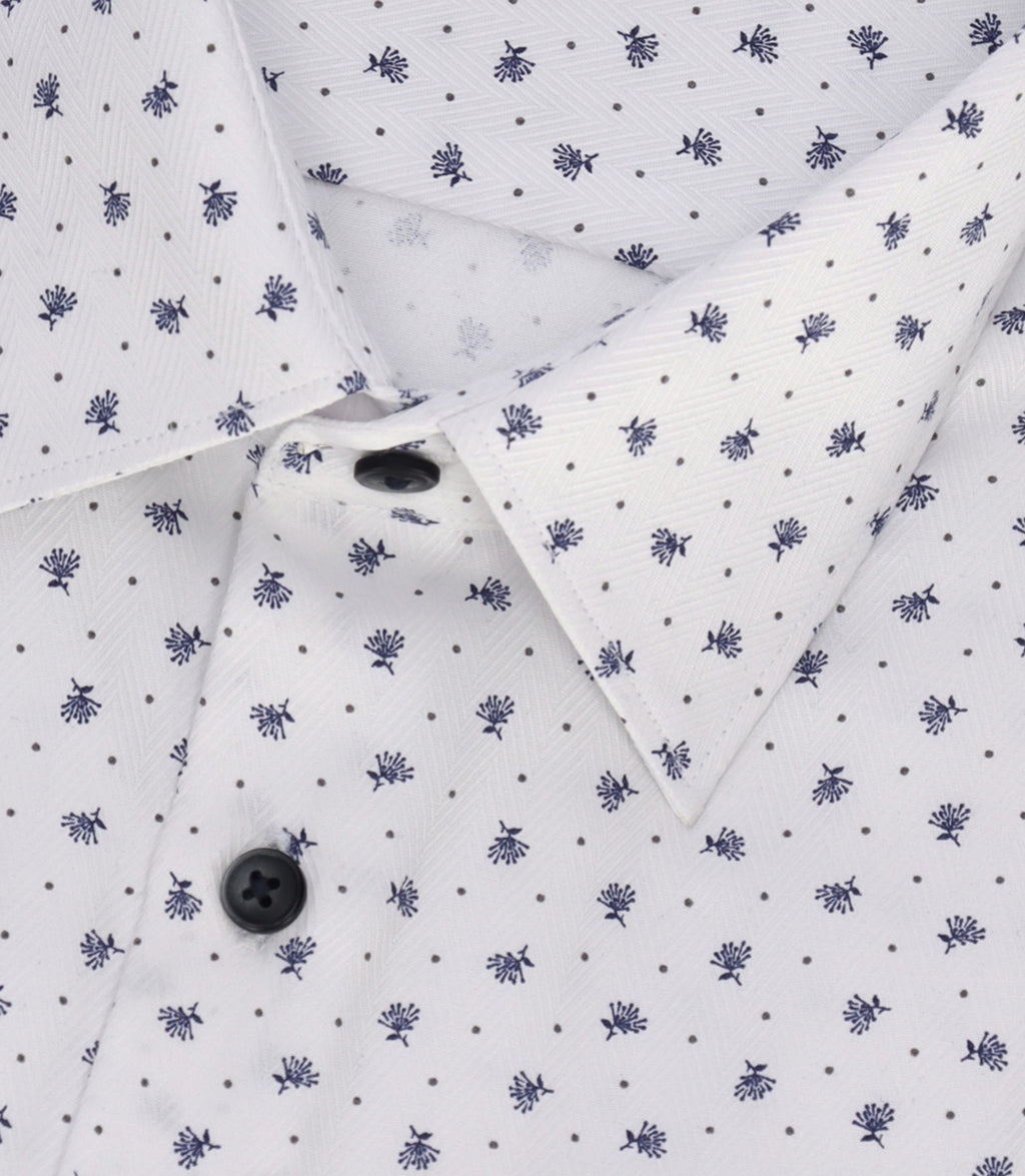Chemise à imprimé micro motifs blanc et marine MATT - IZAC
