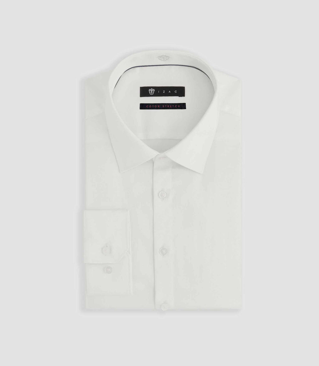 Chemise regular en satin stretch écru SASTRETCHBASIC - IZAC