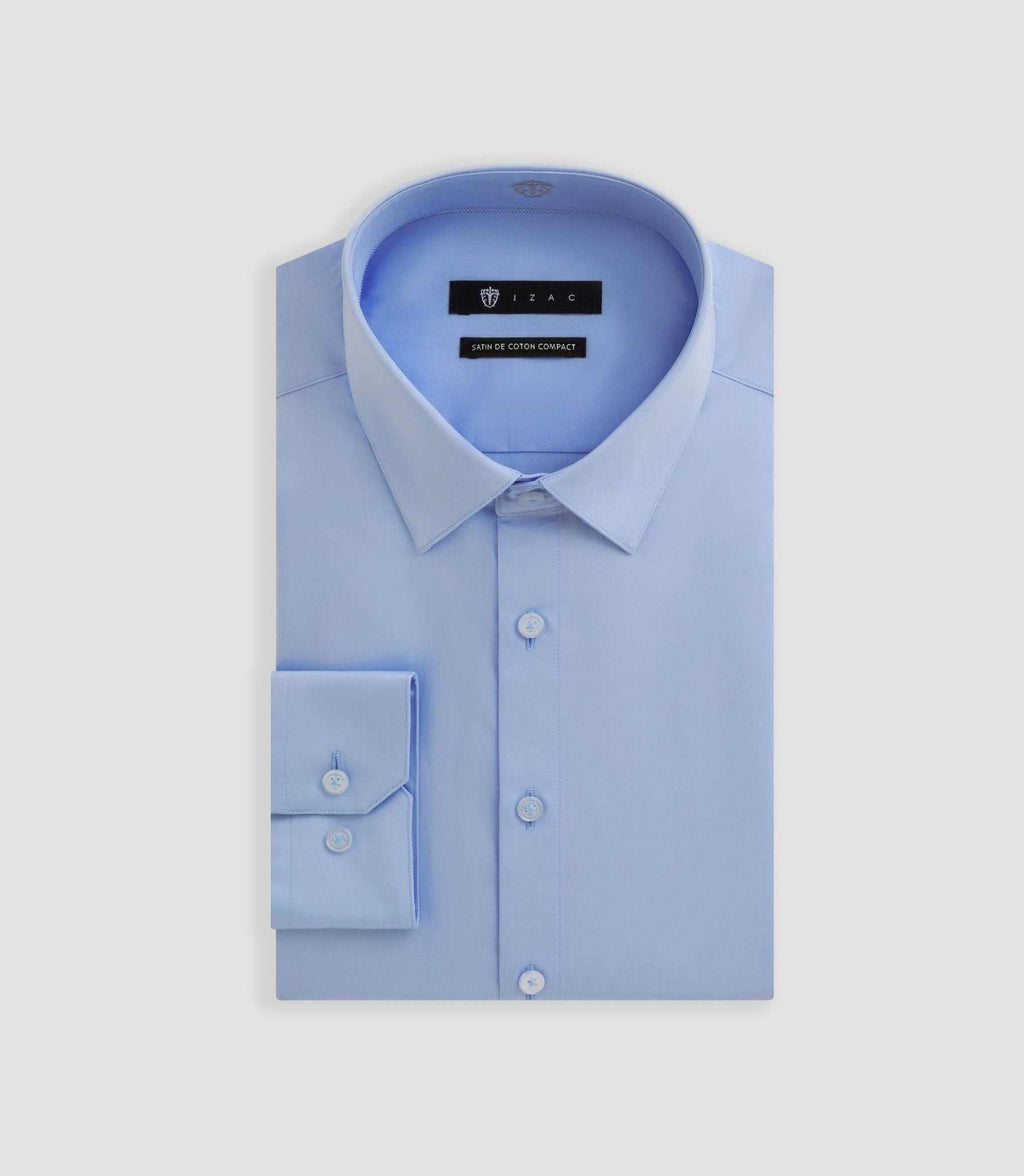 Chemise slim en satin de coton bleu glacé SATINSLIM - IZAC