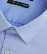 Chemise slim en satin de coton bleu glacé SATINSLIM - IZAC