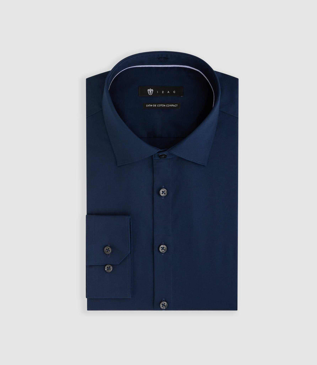 Chemise slim en satin de coton marine SATINSLIM - IZAC