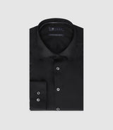Chemise slim en satin de coton noir SATINSLIM - IZAC