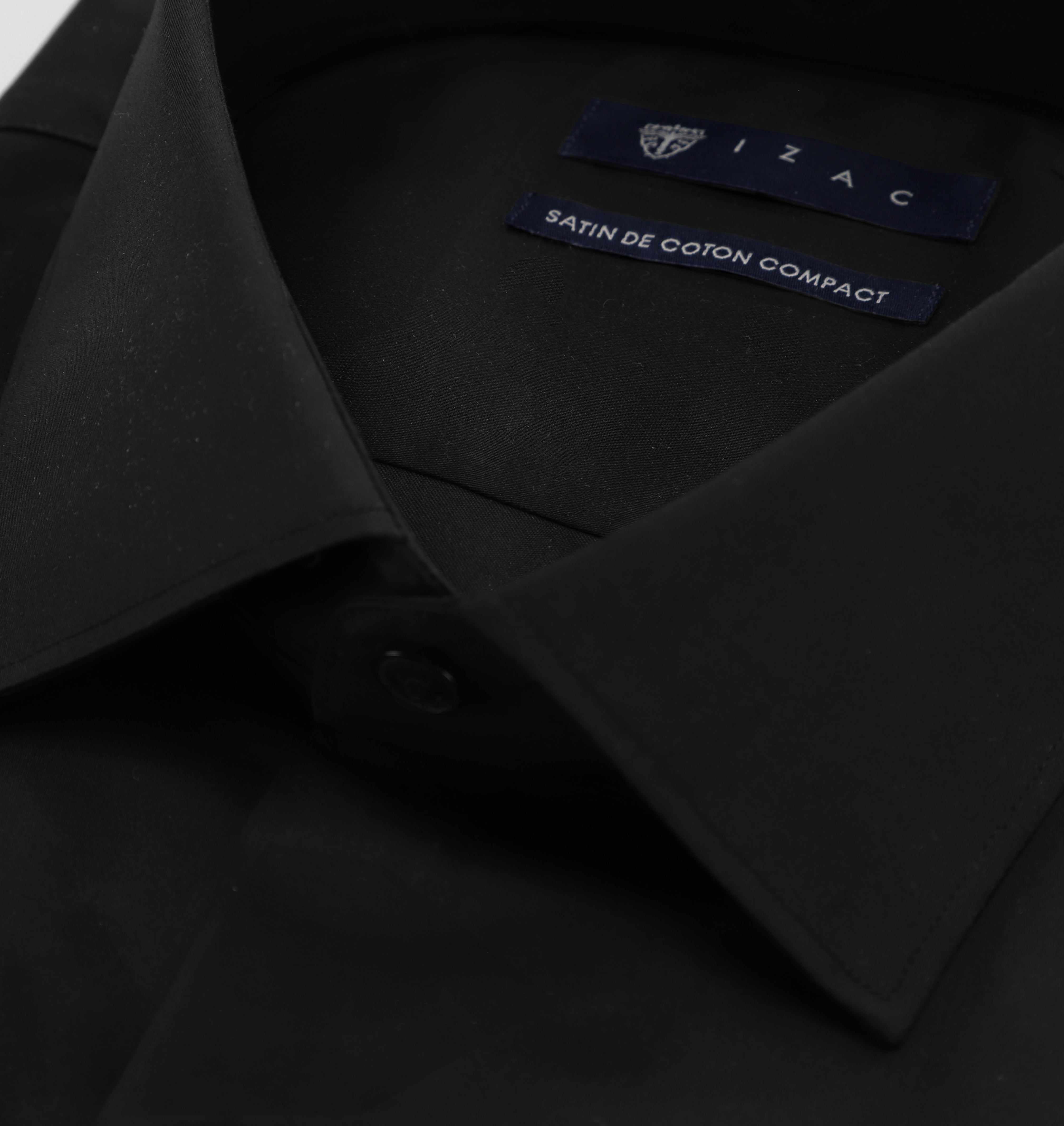 Chemise slim en satin de coton NOIR - IZAC