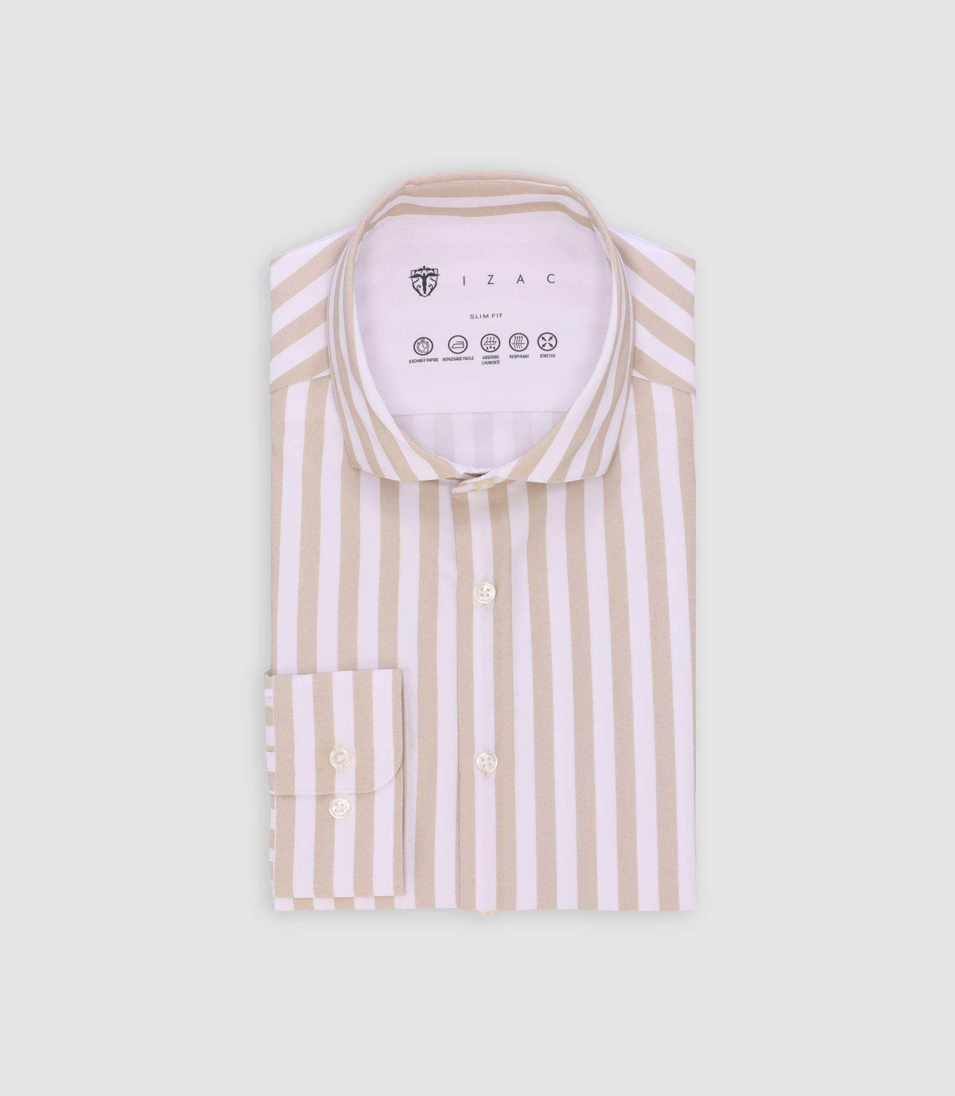 Chemise ajustée rayée beige - IZAC