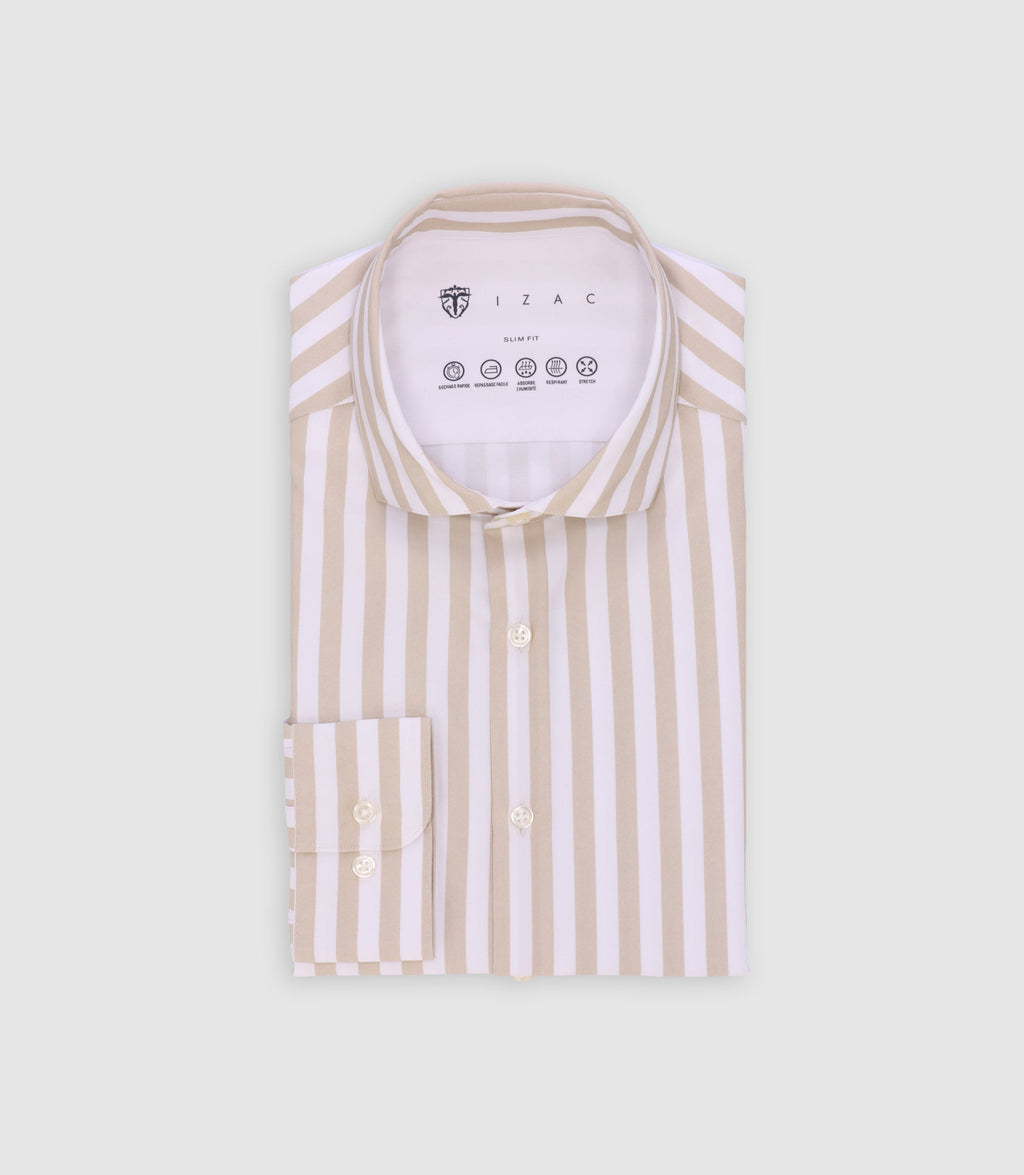 Chemise ajustée rayée beige - IZAC