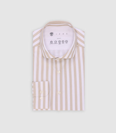 Chemise ajustée rayée beige - IZAC