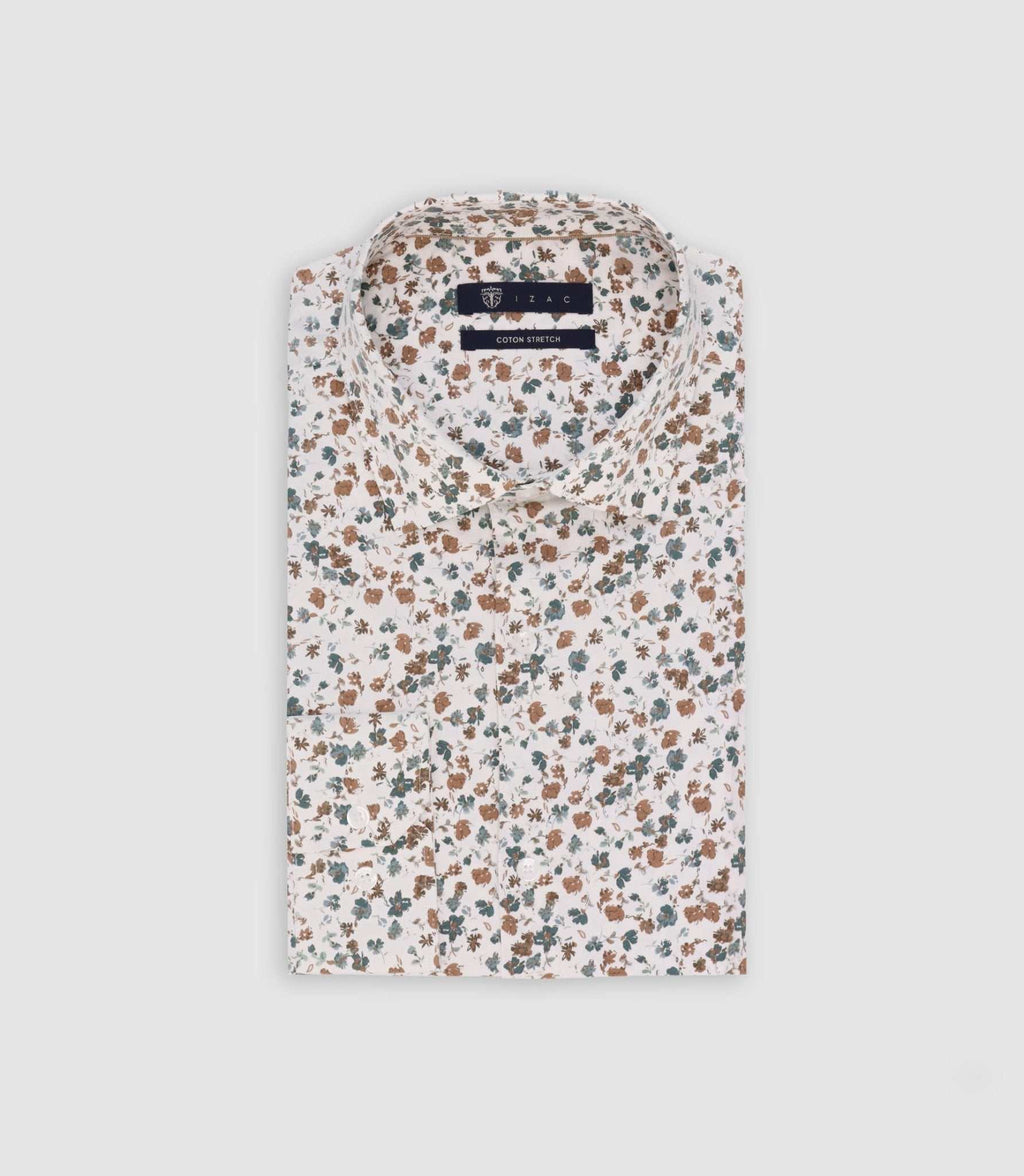 Chemise imprimée blanche et camel - IZAC