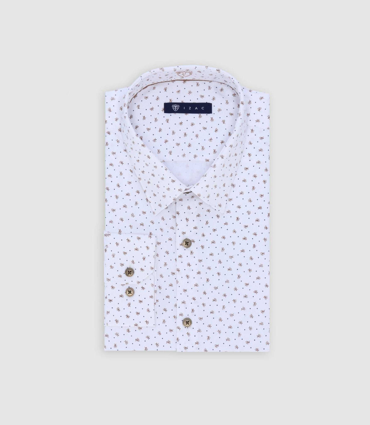 Chemise avec micro motifs blanche et camel - IZAC