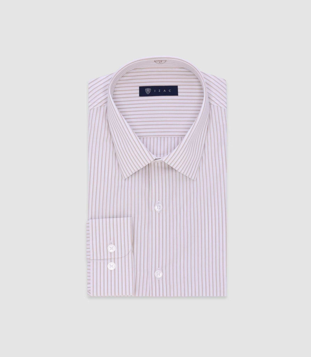 Chemise ajustée rayée beige - IZAC