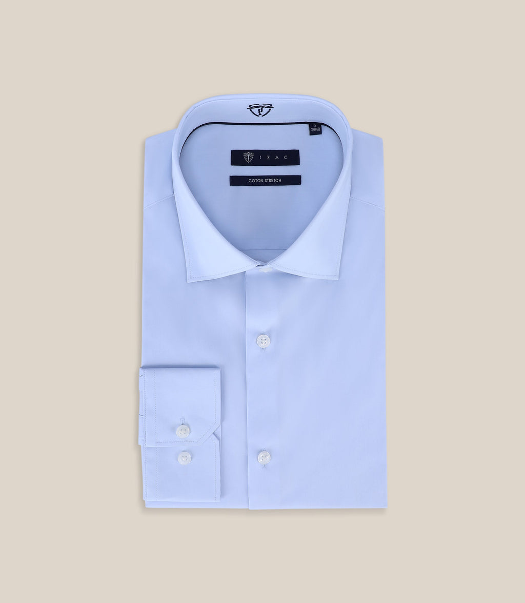 Chemise ville satin de coton bleu ciel - IZAC