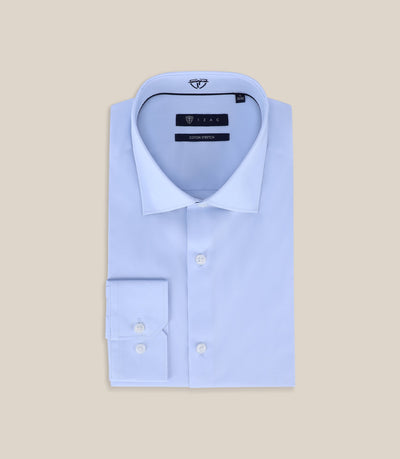 Chemise ville satin de coton bleu ciel - IZAC