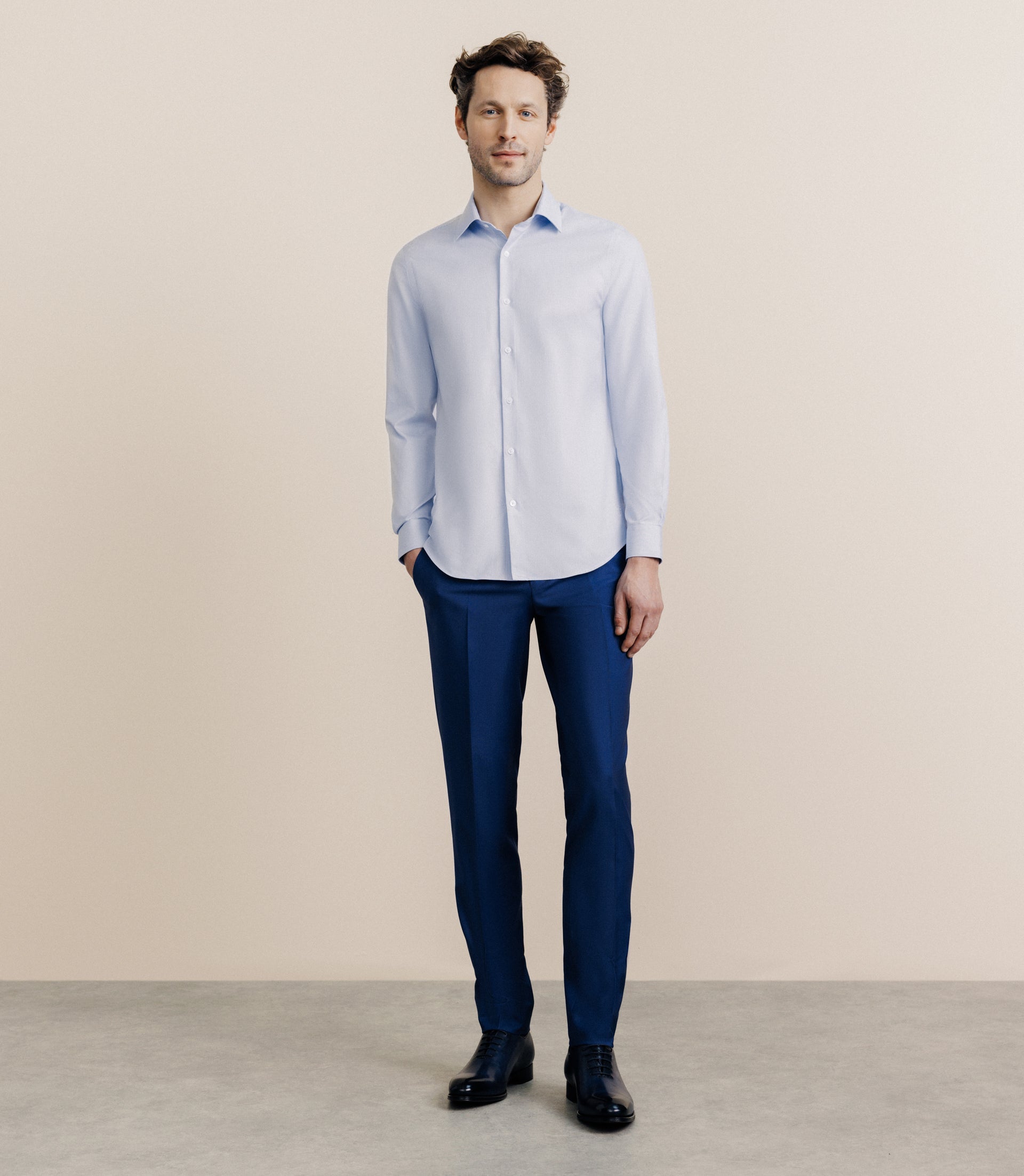 Chemise 100% coton sans repassage bleue - IZAC