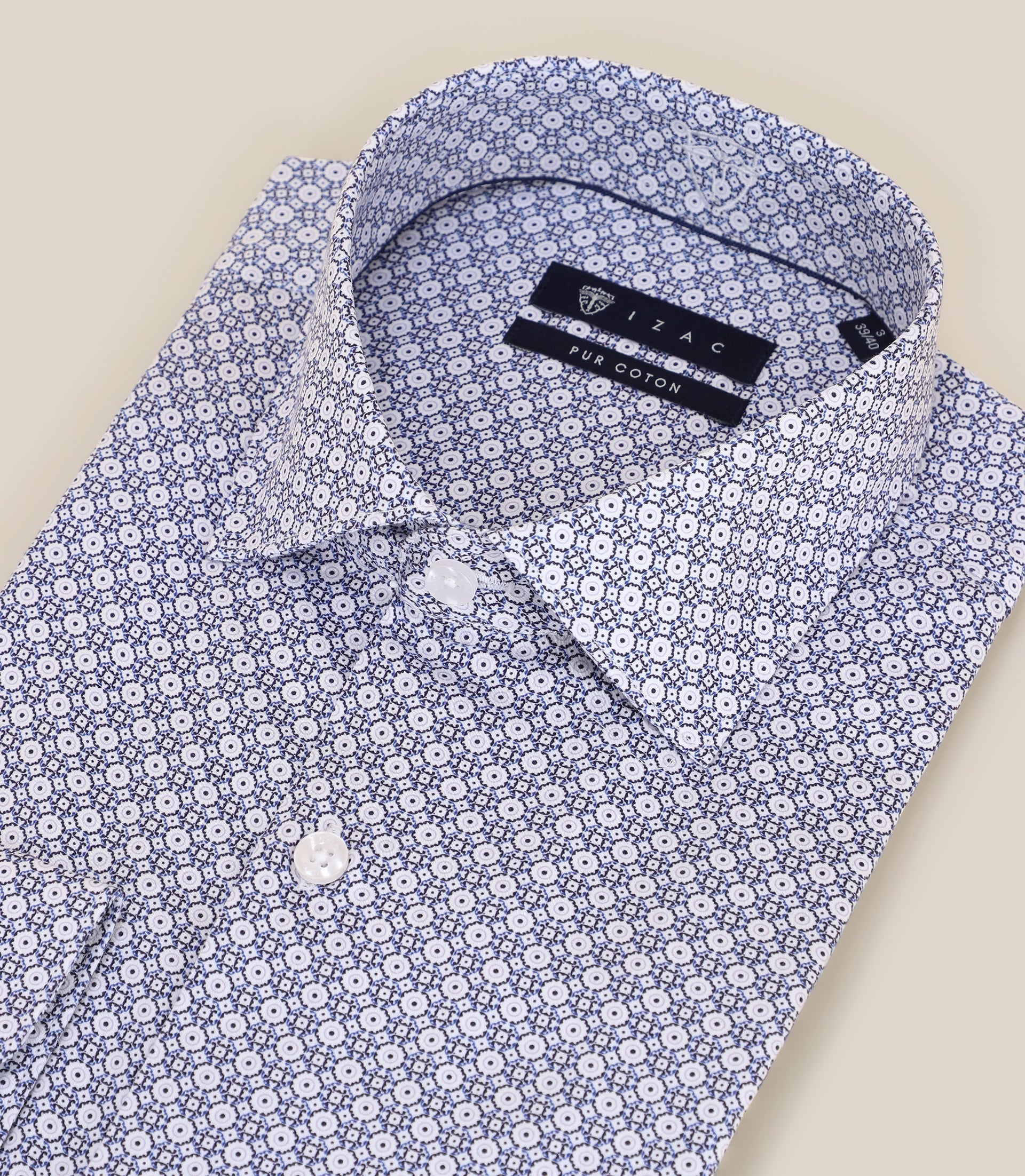 Chemise ajustée avec col italien bleue - IZAC