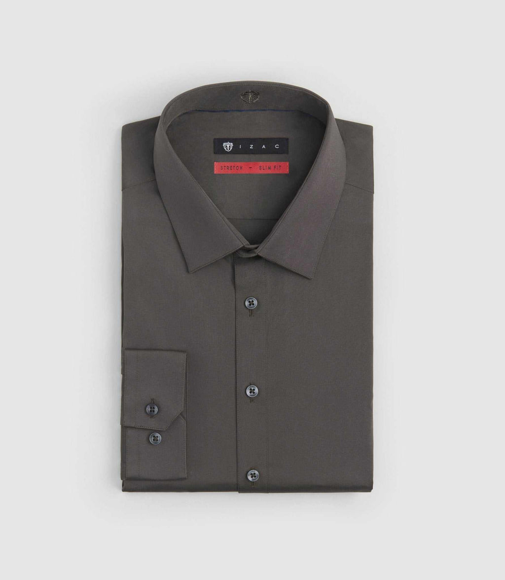Chemise coton stretch slim kaki - foncé "Malte" - IZAC