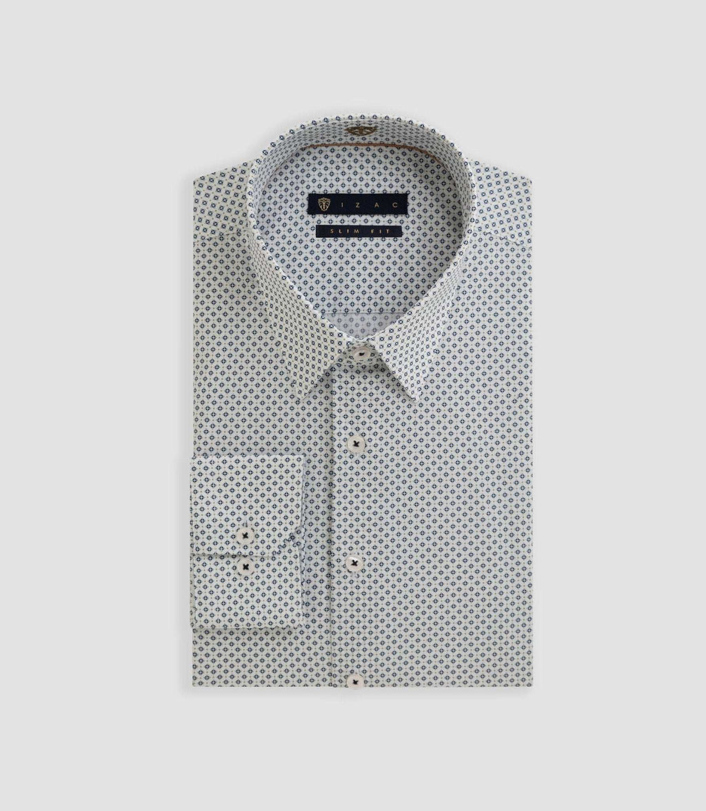 Chemise imprimée blanche - marine "Barthelemy" - IZAC