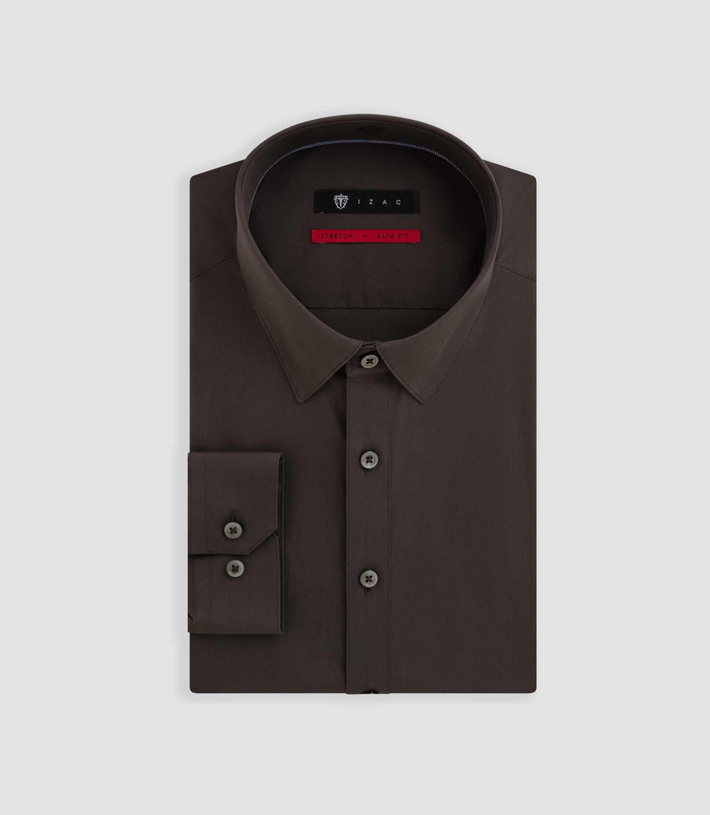Chemise coton stretch kaki foncé "Malte" - IZAC