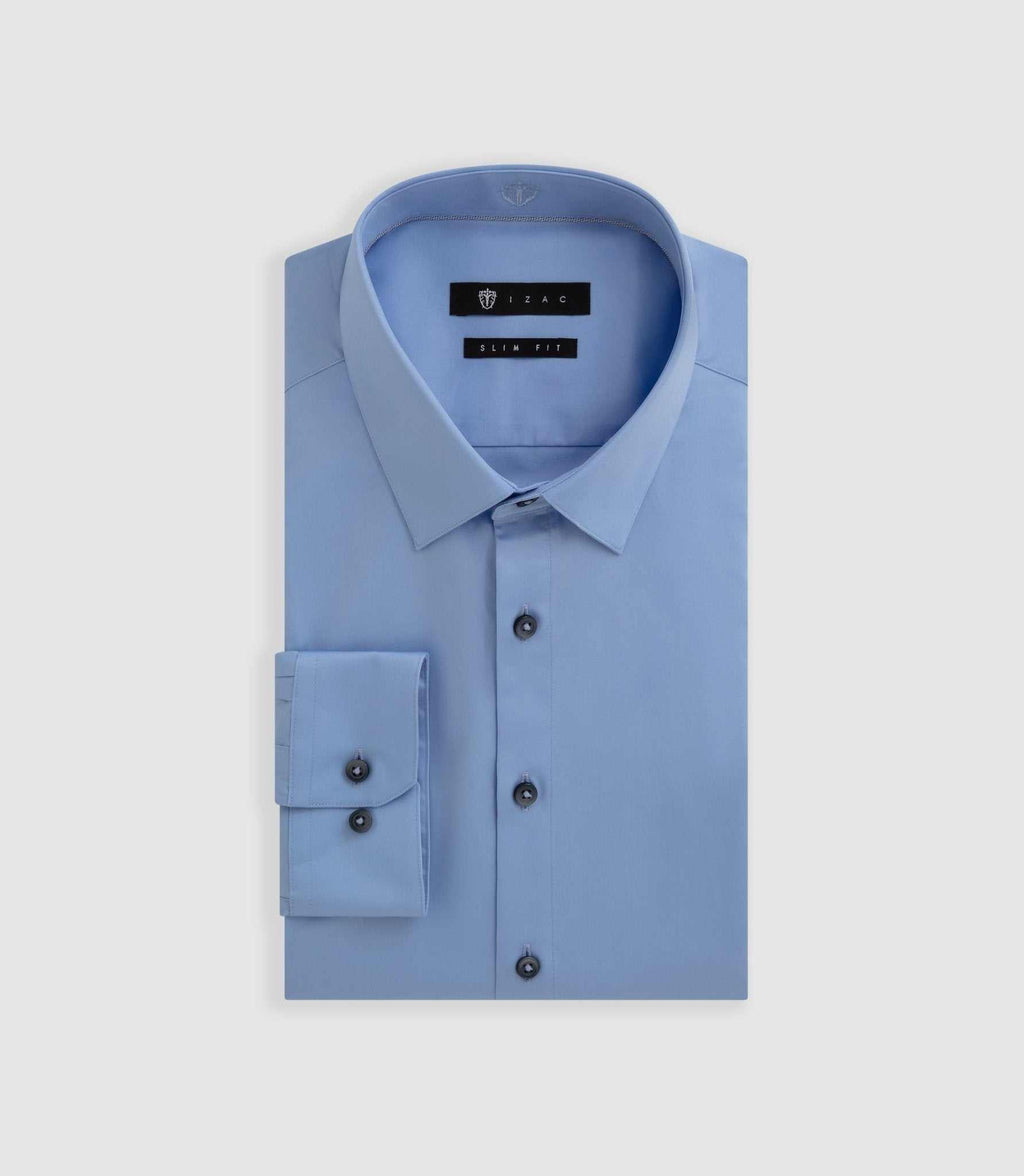 Chemise satin slim bleu - pastel "Satinslim" - IZAC