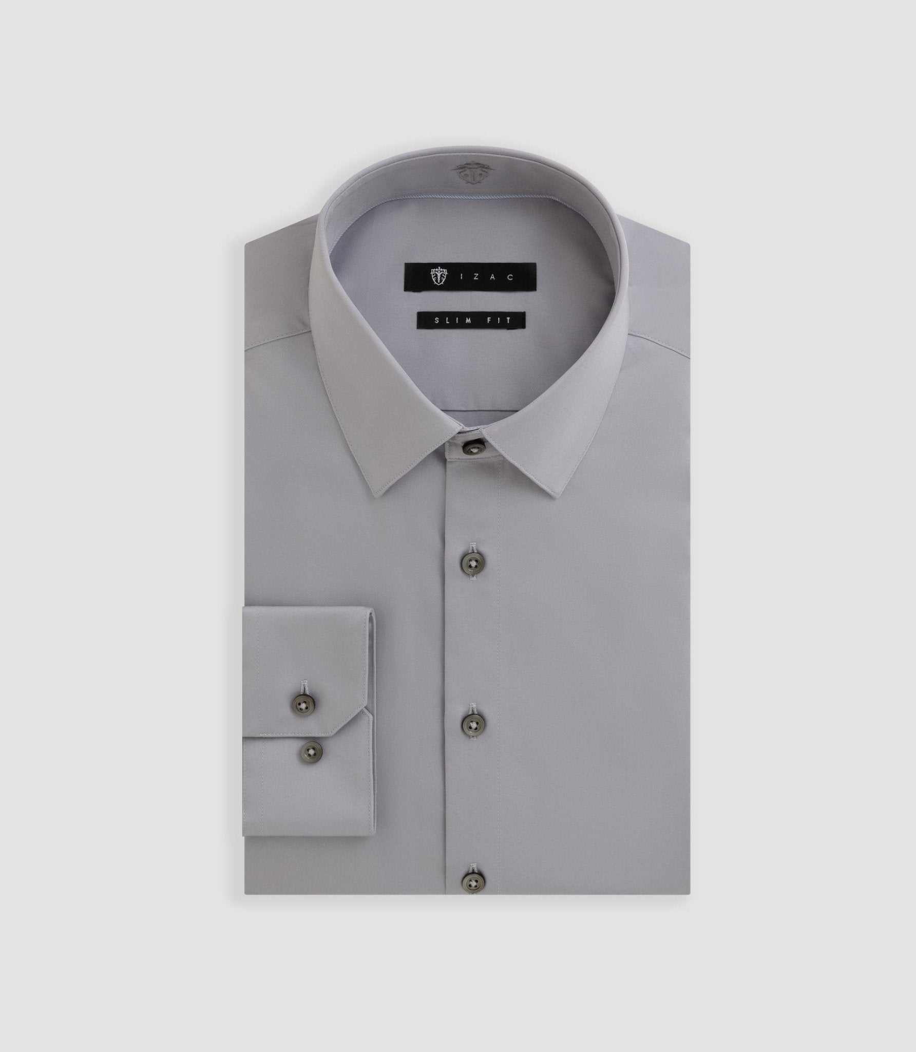 Chemise satin slim gris clair "Satinslim" - IZAC