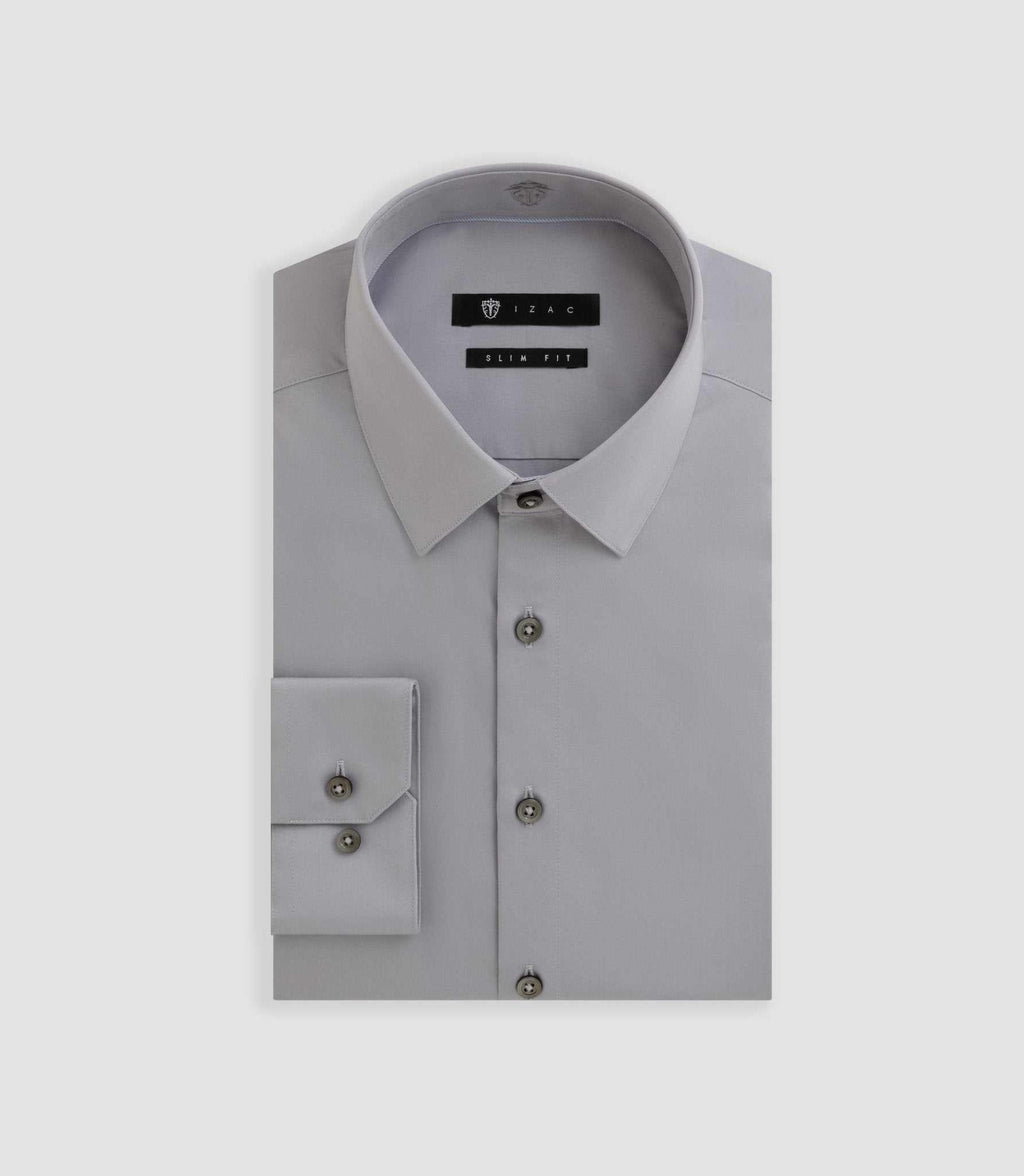 Chemise satin slim gris clair "Satinslim" - IZAC