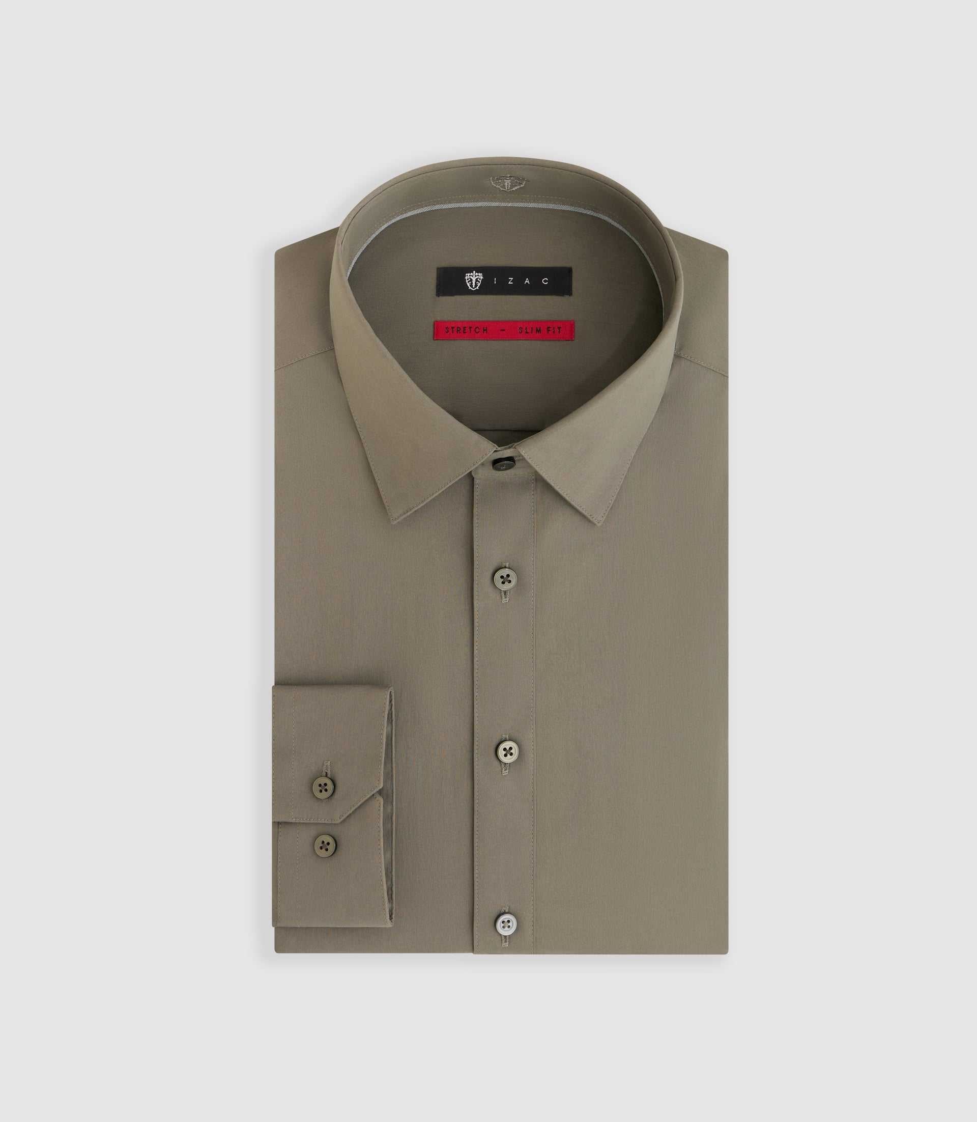 Chemise en popeline stretch kaki clair MALTE2 - IZAC