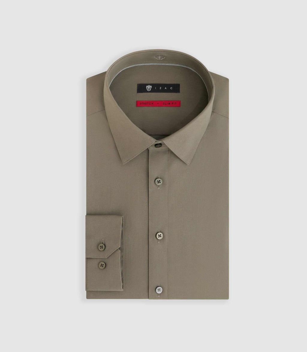 Chemise en popeline stretch kaki clair MALTE - IZAC