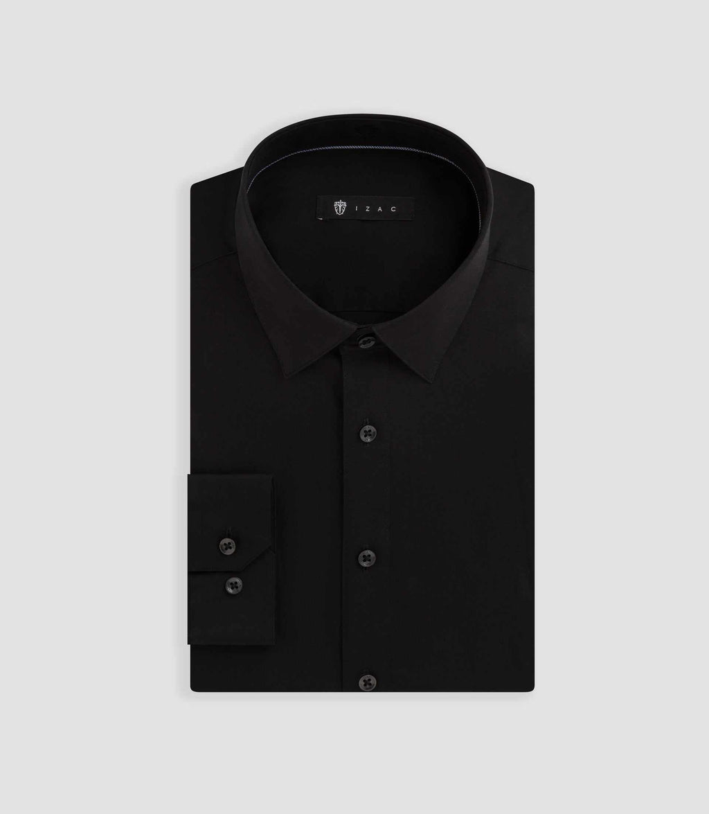 Chemise unie en popeline stretch noir MALTE2 - IZAC