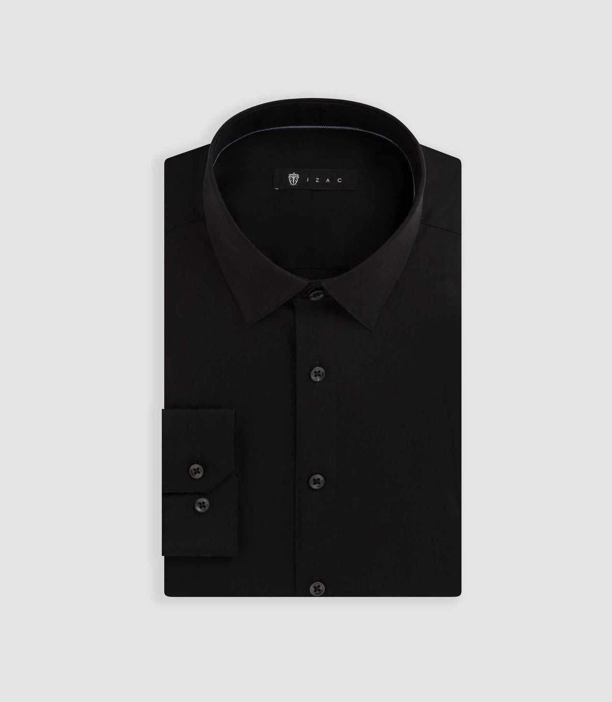 Chemise unie en popeline stretch noir MALTE2 - IZAC