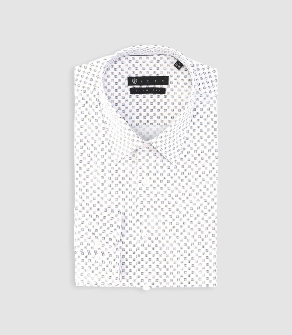 Chemise imprimée micro motifs blanche et beige PAMPA - IZAC