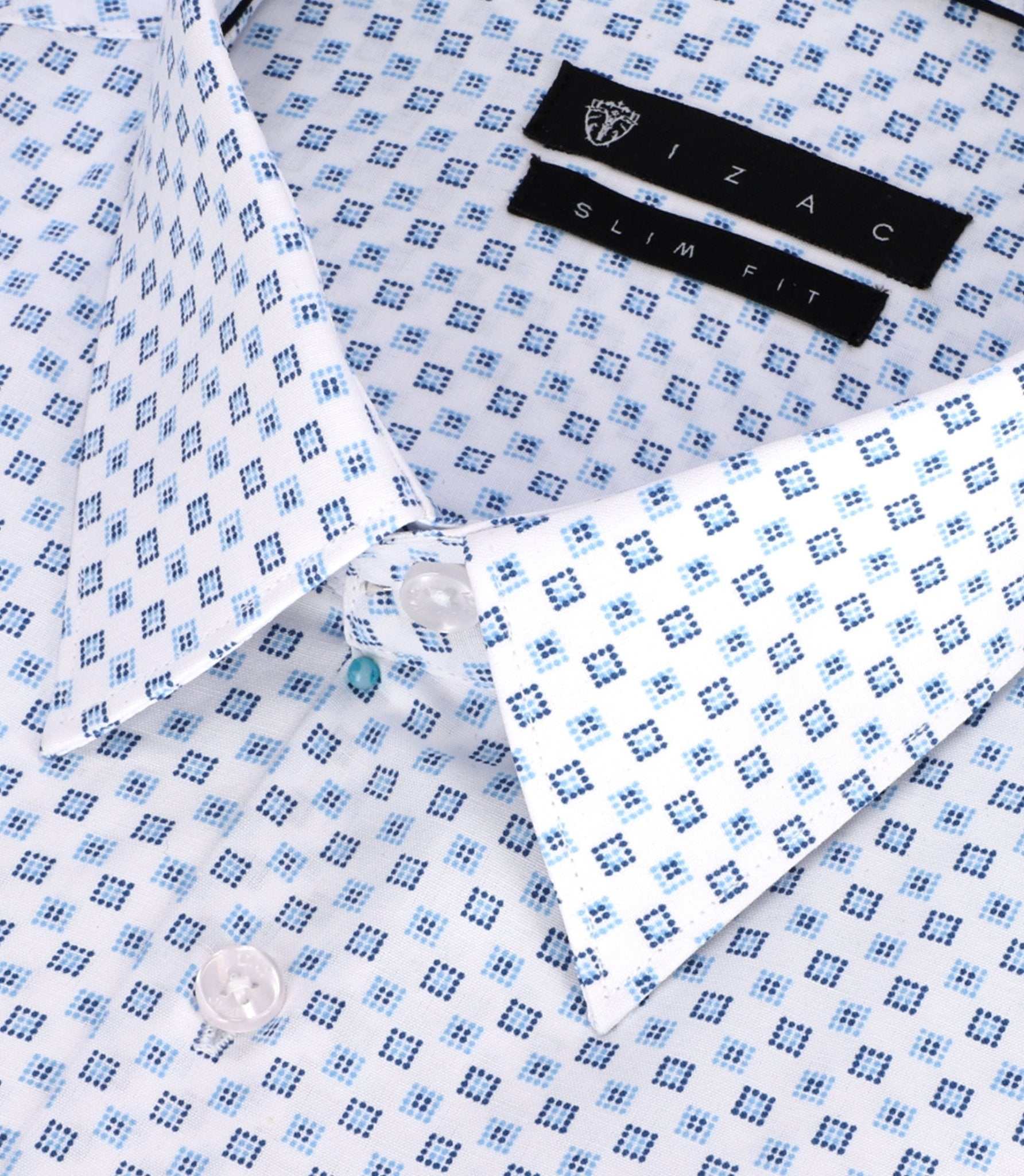 Chemise imprimée micro motifs blanche et bleue PAMPA - IZAC