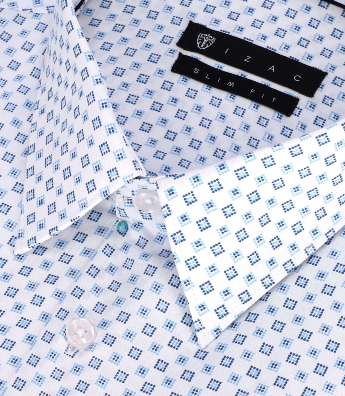 Chemise imprimée micro motifs blanche et bleue PAMPA - IZAC
