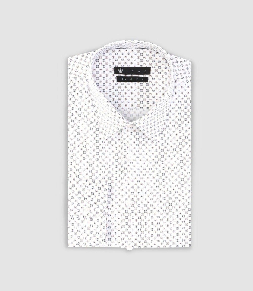 Chemise imprimée micro motifs blanche et camel PAMPA - IZAC