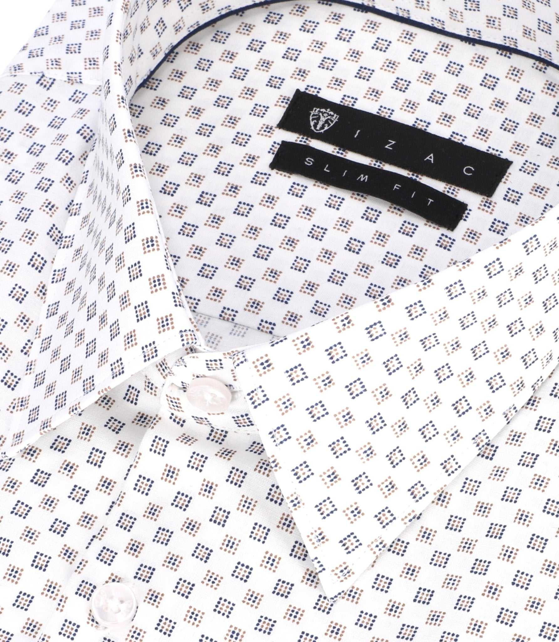 Chemise imprimée micro motifs blanche et camel PAMPA - IZAC