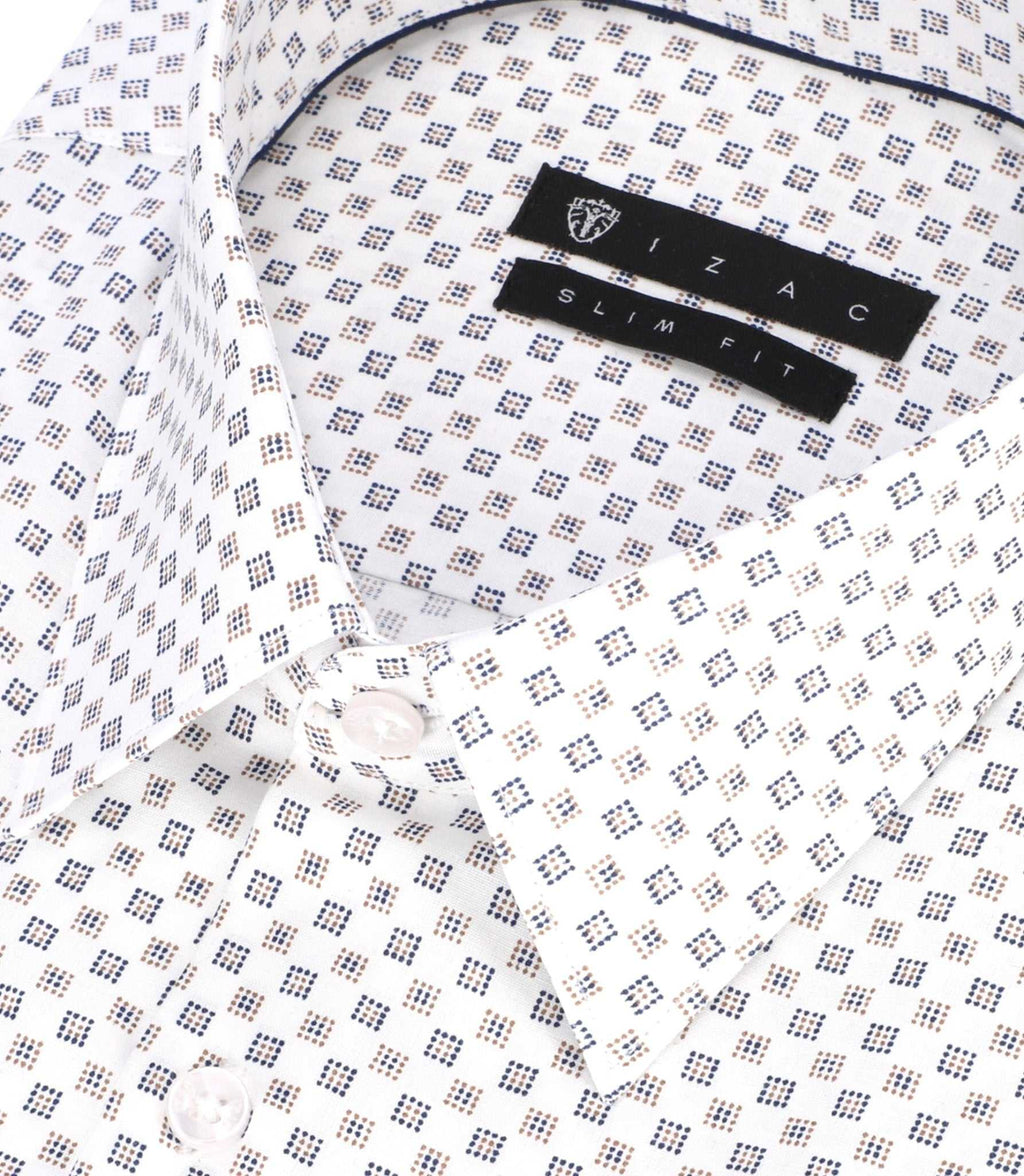 Chemise imprimée micro motifs blanche et camel PAMPA - IZAC
