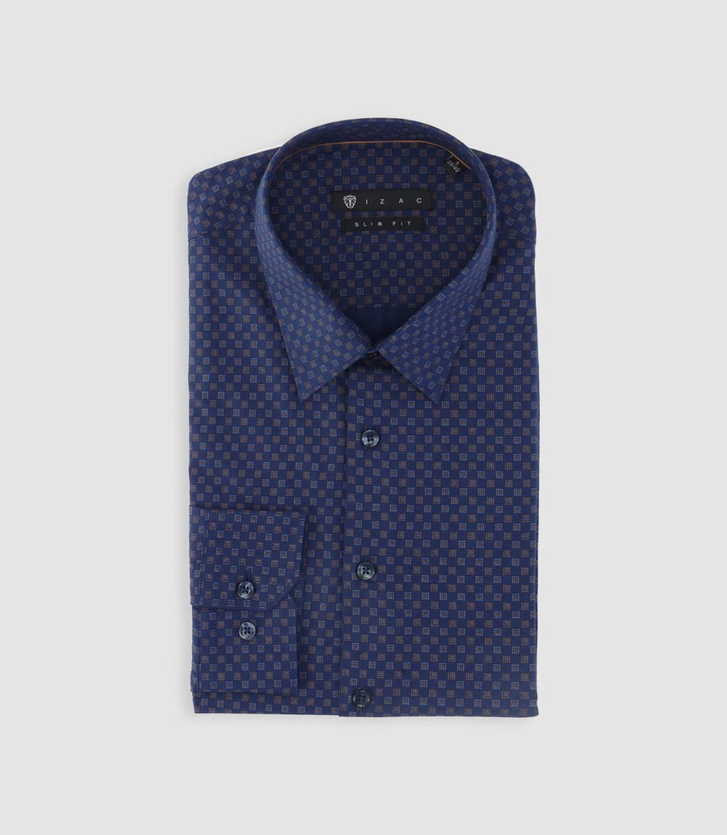 Chemise imprimée micro motifs marine et camel PAMPA - IZAC