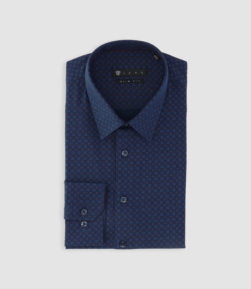 Chemise imprimée micro motifs marine et rouge PAMPA - IZAC