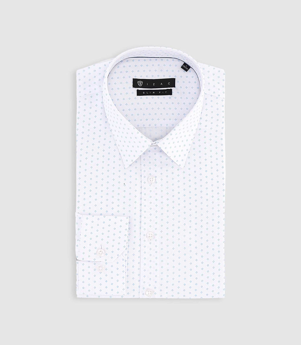 Chemise imprimée micro motifs blanche et bleu PAOLINO - IZAC