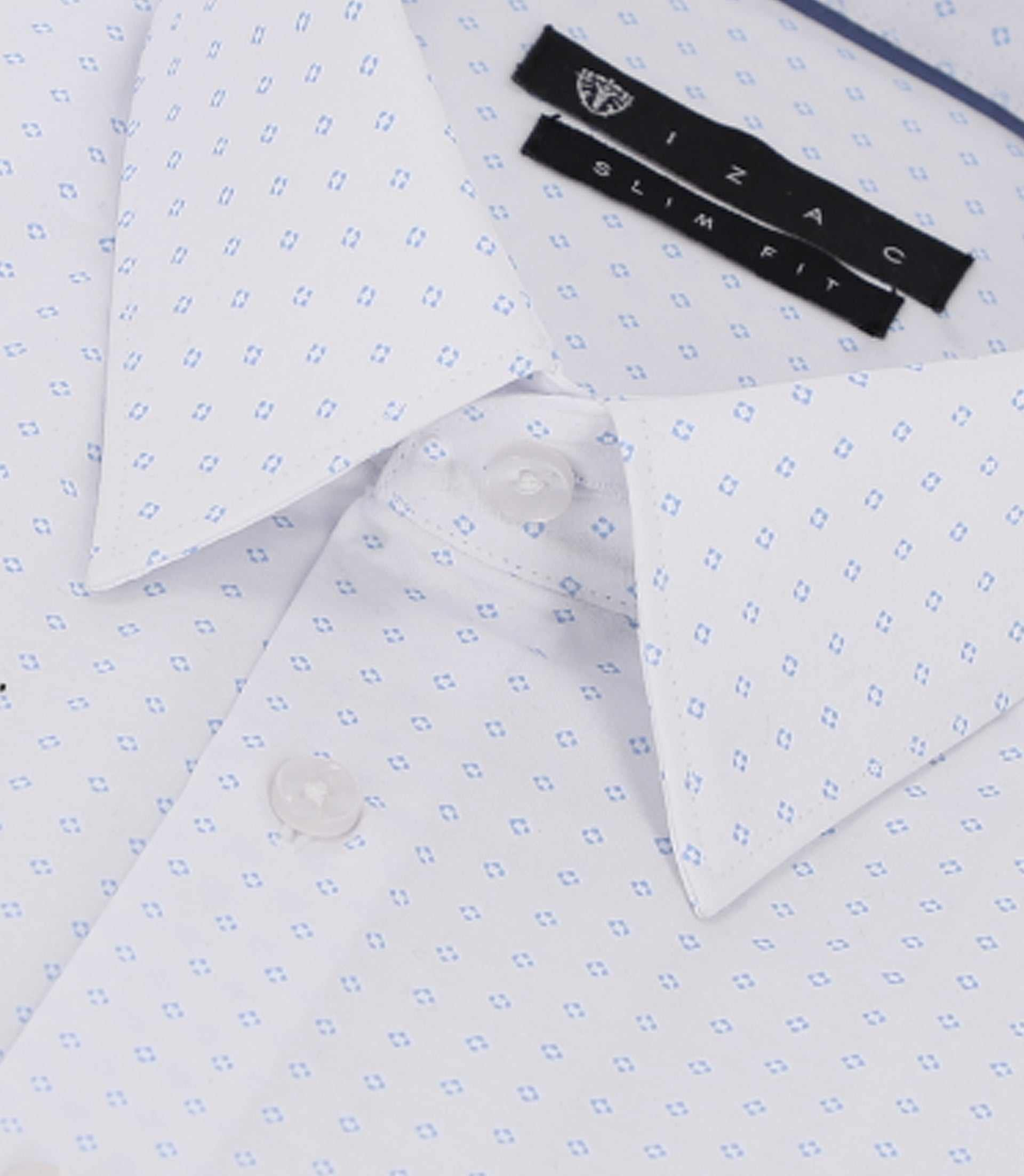 Chemise imprimée micro motifs blanche et bleu PAOLINO - IZAC