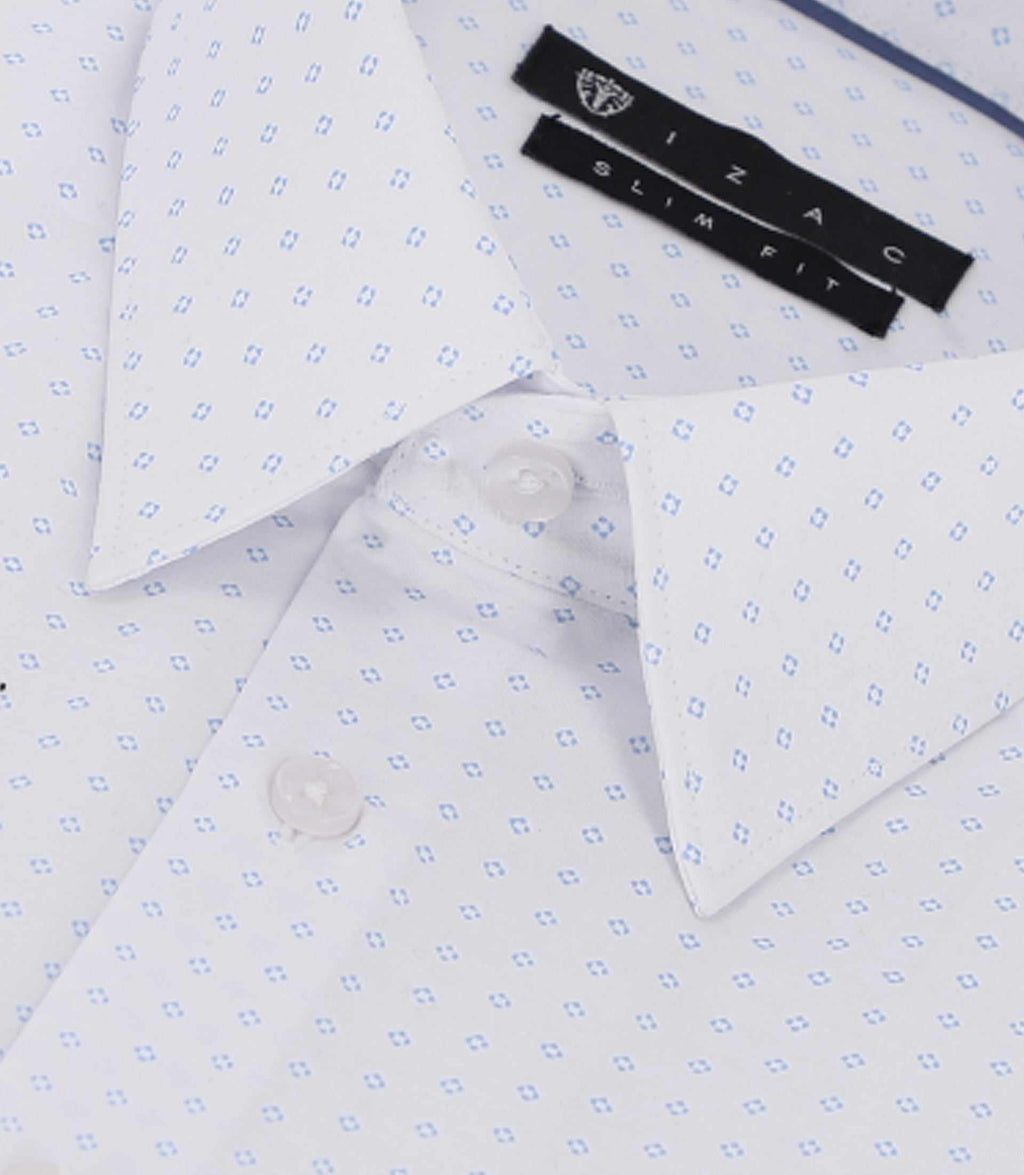 Chemise imprimée micro motifs blanche et bleu PAOLINO - IZAC