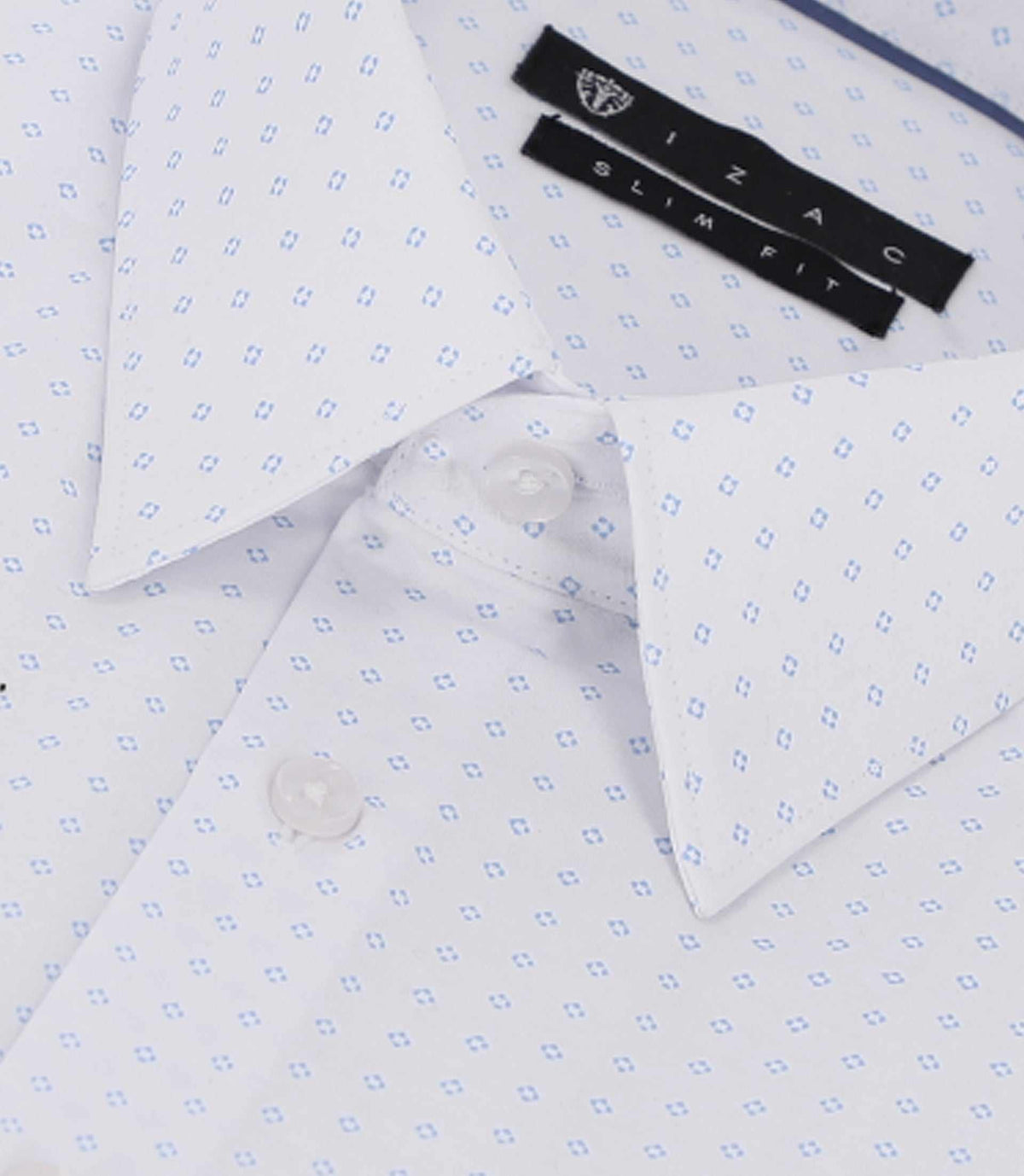 Chemise imprimée micro motifs blanche et bleu PAOLINO - IZAC