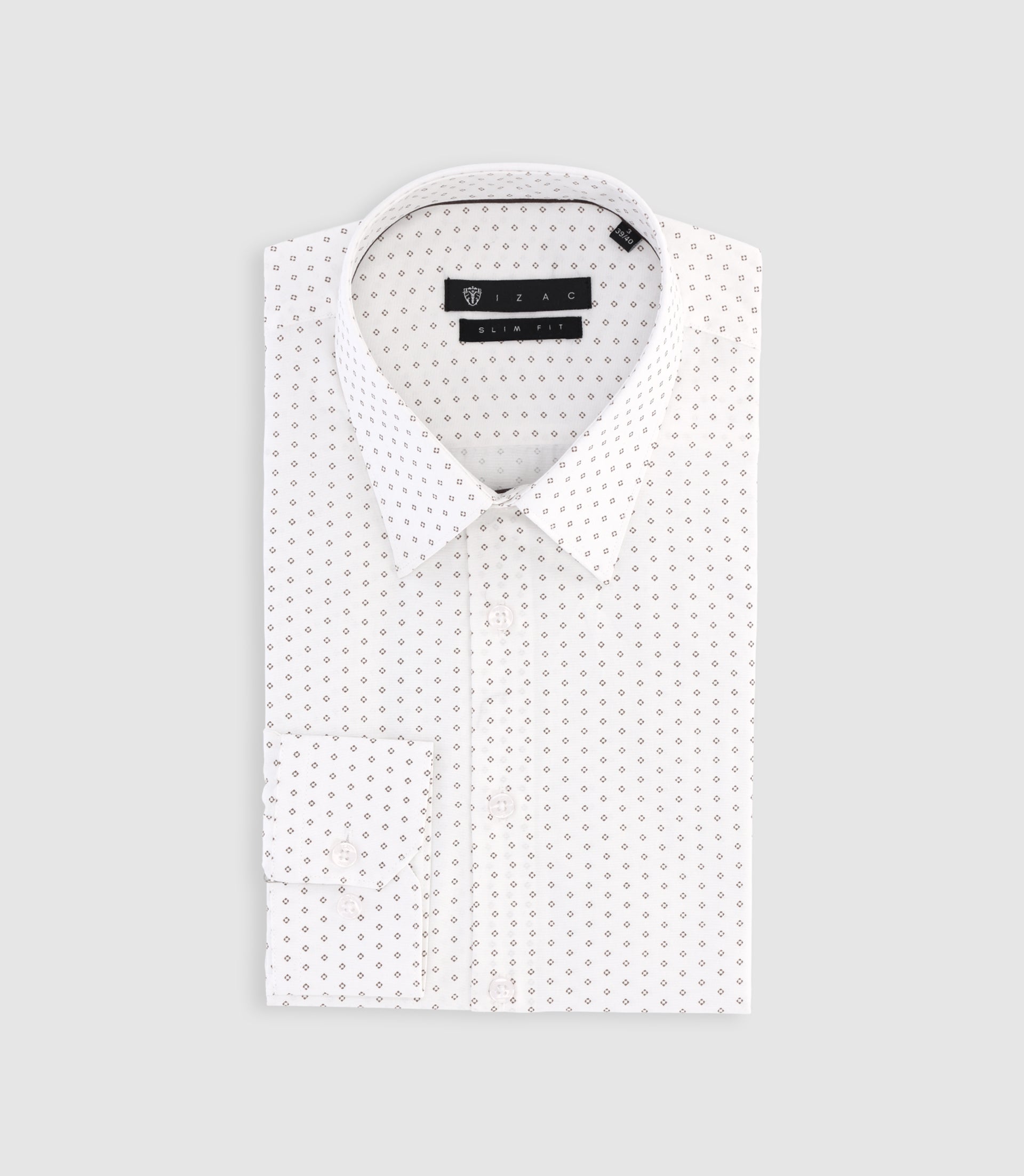 Chemise imprimée micro motifs blanche et camel PAOLINO - IZAC