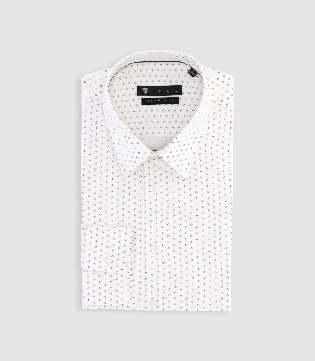 Chemise imprimée micro motifs blanche et camel PAOLINO - IZAC
