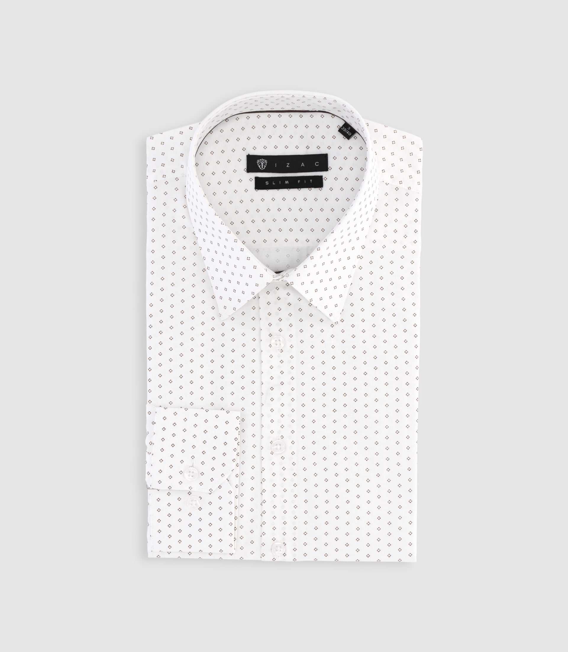 Chemise imprimée micro motifs blanche et camel PAOLINO - IZAC