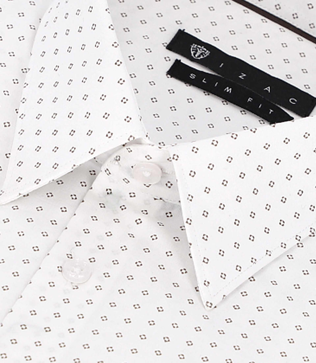 Chemise imprimée micro motifs blanche et camel PAOLINO - IZAC
