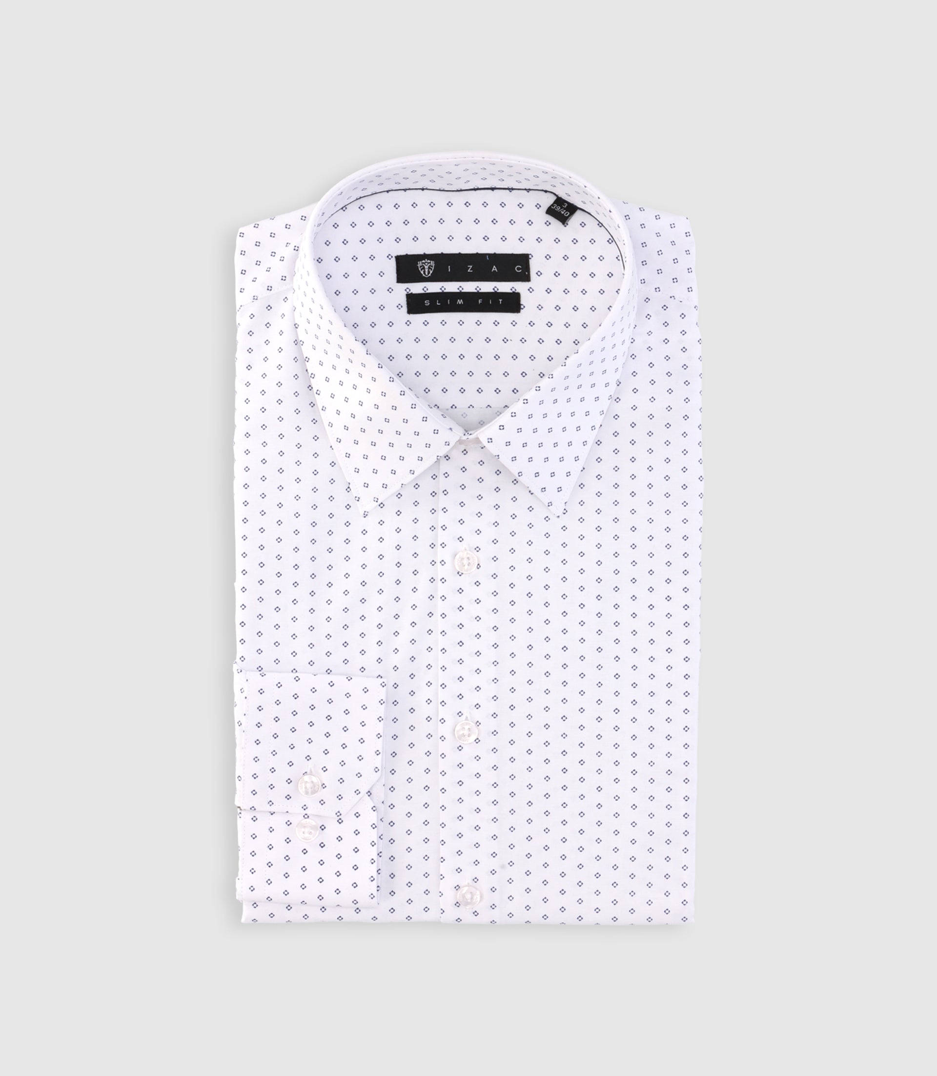 Chemise imprimée micro motifs blanche et marine PAOLINO - IZAC