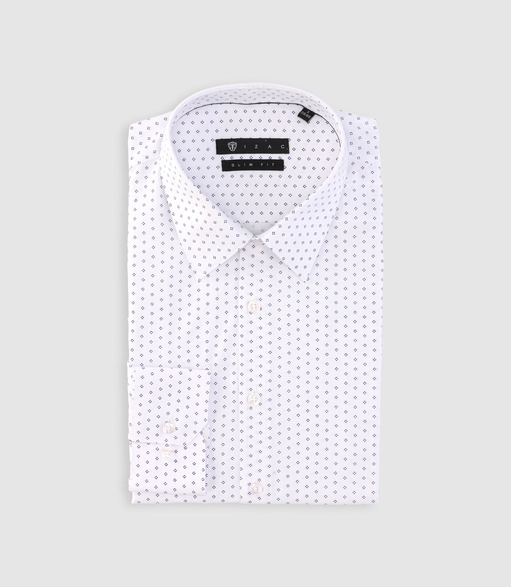 Chemise imprimée micro motifs blanche et marine PAOLINO - IZAC