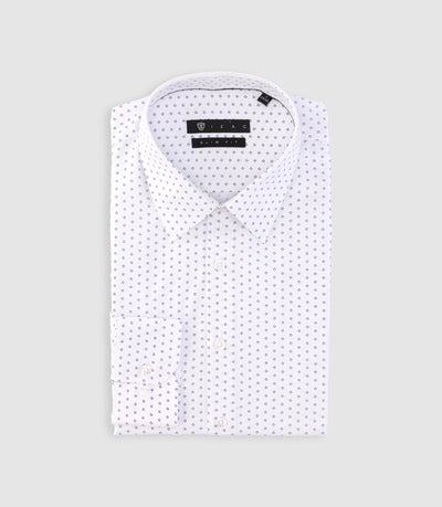 Chemise imprimée micro motifs blanche et marine PAOLINO - IZAC