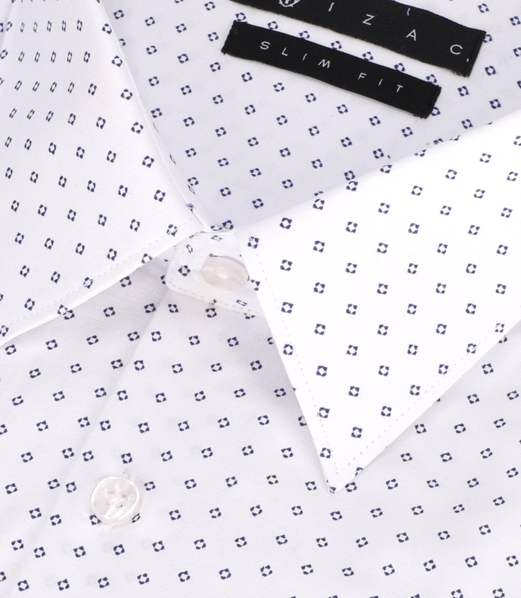 Chemise imprimée micro motifs blanche et marine PAOLINO - IZAC