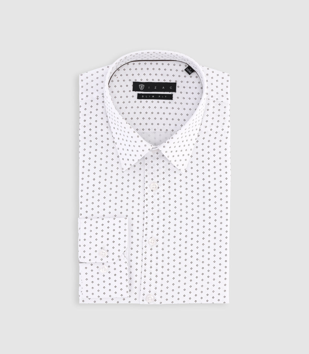 Chemise à imprimé micro motifs blanche et marron PAOLINO - IZAC